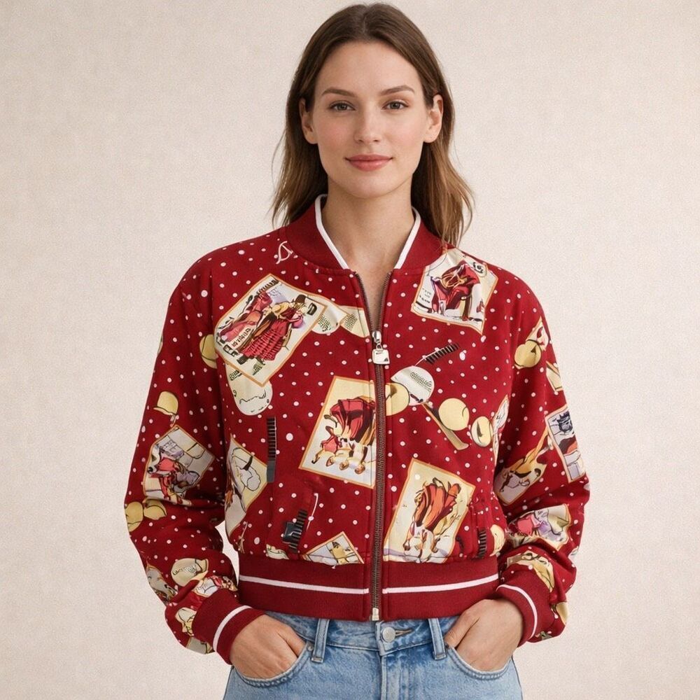 Vintage Tail Tennis Print Cropped Jacket Red Women M